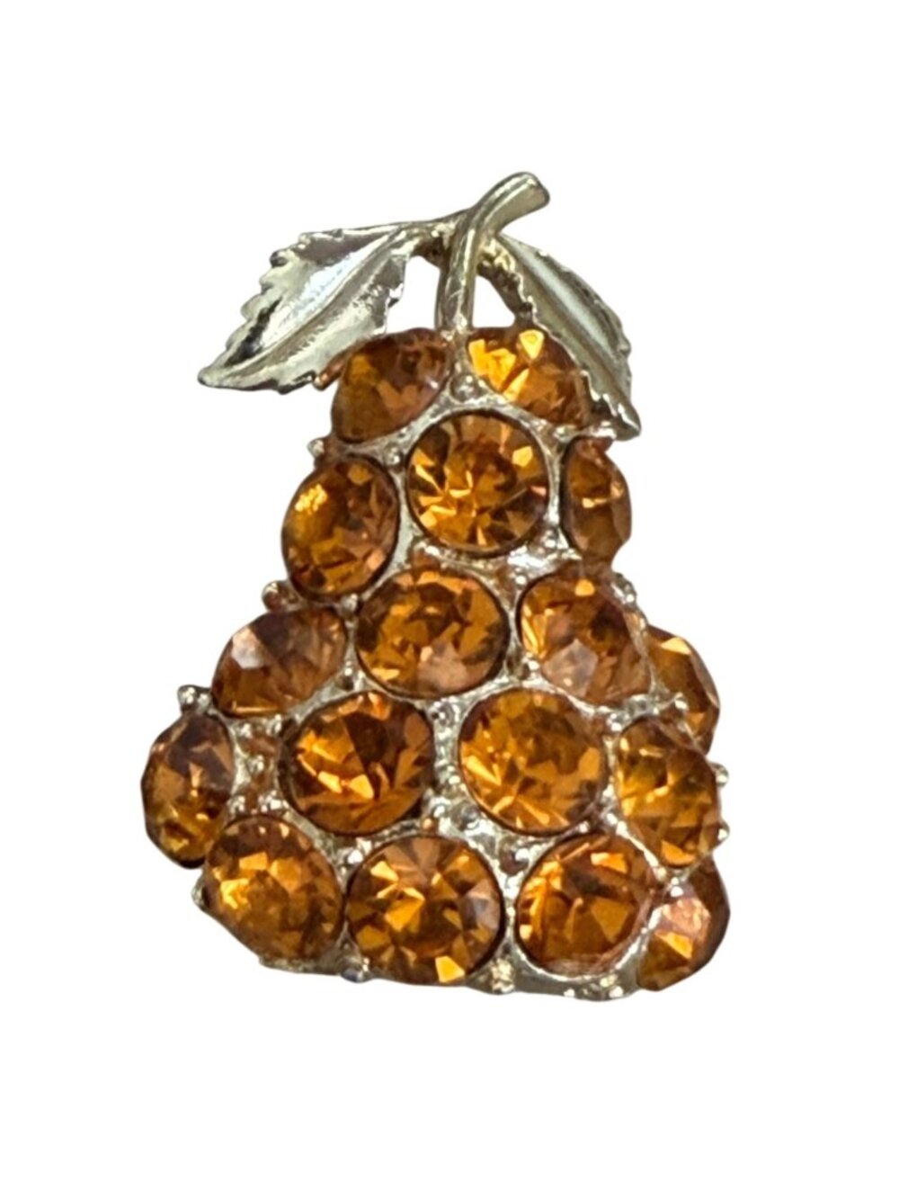 Trifari Vintage Signed Topaz Golden Rhinestone Pear Brooch Leaf Statement 1.75"